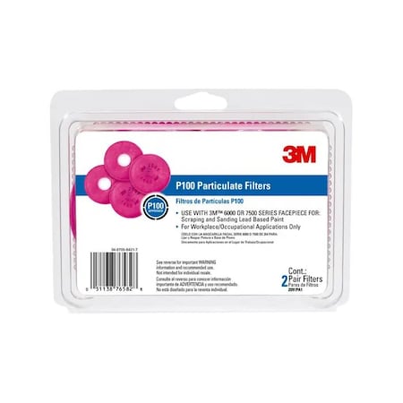 3M 4" Tekk Protection P100 Particulate Filters, Professional Use, PK 2 2091P2-DC